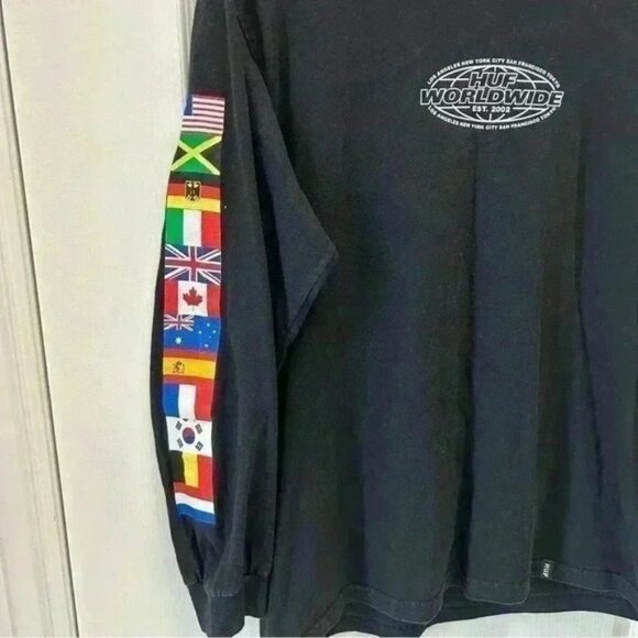 HUF Men’s World Tour Long Sleeve T Shirt Black Size Medium - Picture 8 of 16